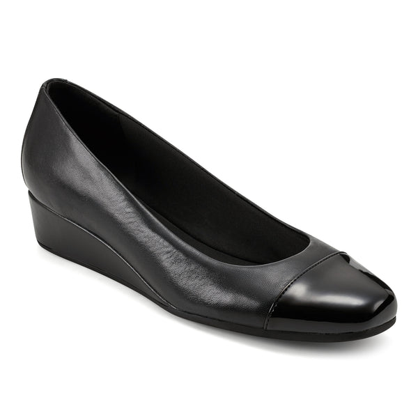 easy spirit Gracey Wedge Heels Black Leather/Patent