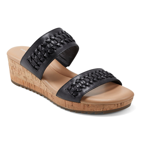 easy spirit Lillia Platform Wedge Sandals Black Leather