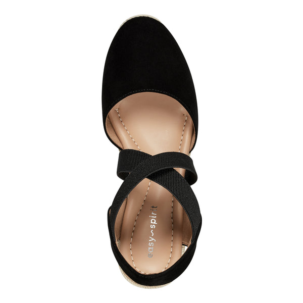 Easy Spirit Meza Espadrille Wedge Sandals Black Suede