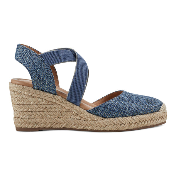 Easy Spirit Meza Espadrille Wedge Sandals Blue Raffia