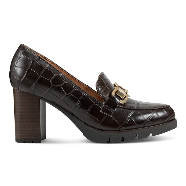 Easy Spirit Mirror Lug Sole Dress Pumps Brown Croco Leather