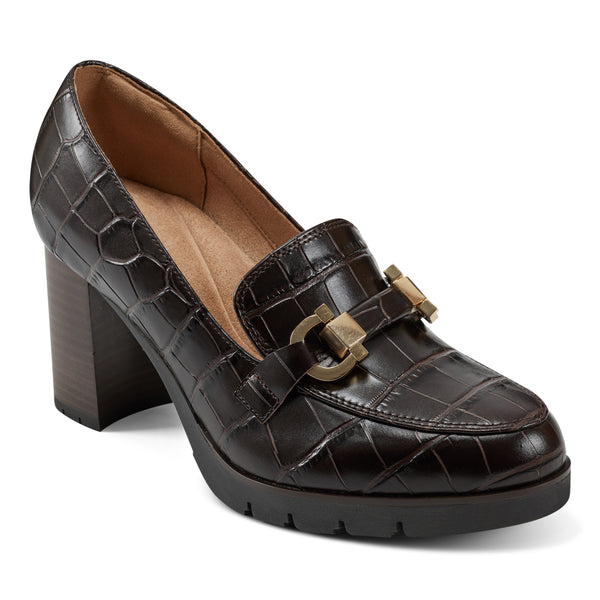 easy spirit Mirror Lug Sole Dress Pumps Brown Croco Leather