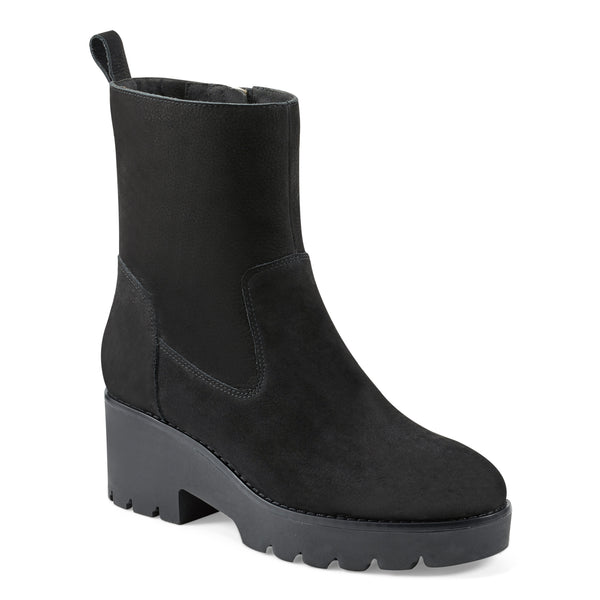 easy spirit Morgan Lug Sole Casual Booties Black Nubuck Leather