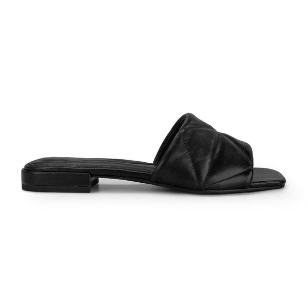 Easy Spirit Quincie Flat Slide Sandals Black Leather