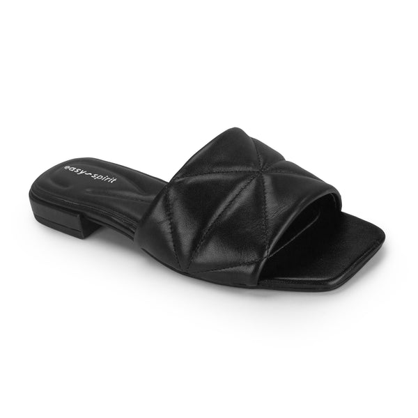 Easy Spirit Quincie Flat Slide Sandals Black Leather