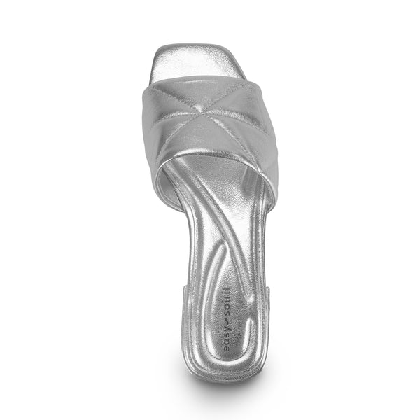 Easy Spirit Quincie Flat Slide Sandals Silver Leather