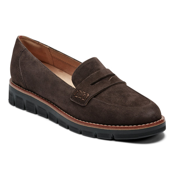 easy spirit Velia Casual Slip On Loafers Dark Brown Suede