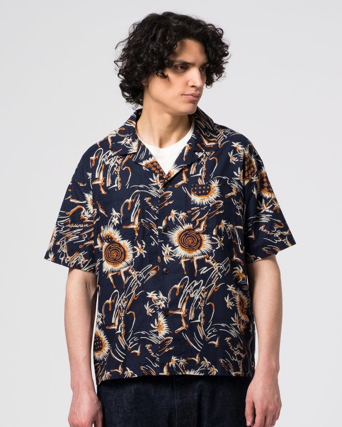 eat dust Aloha Shirt Casa Print Navy