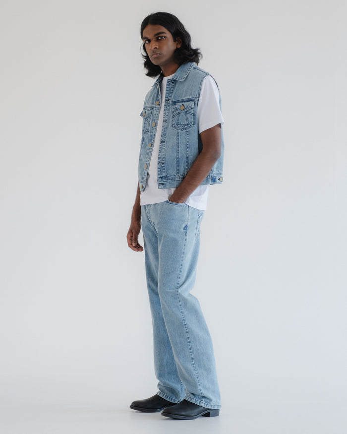 Eat Dust Biker Vest Salt Lake Denim Blue