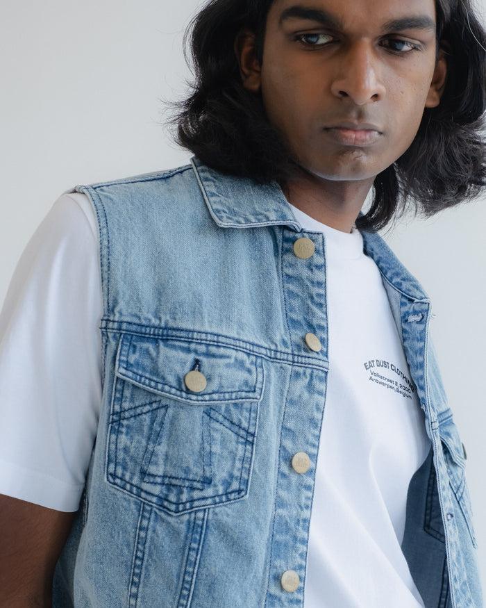 Eat Dust Biker Vest Salt Lake Denim Blue
