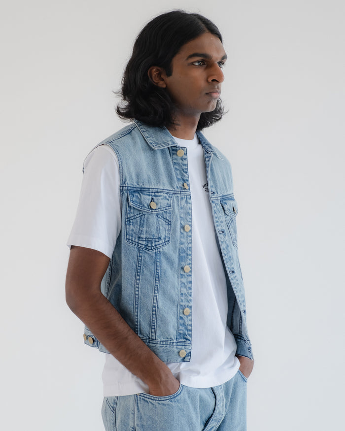 Eat Dust Biker Vest Salt Lake Denim Blue