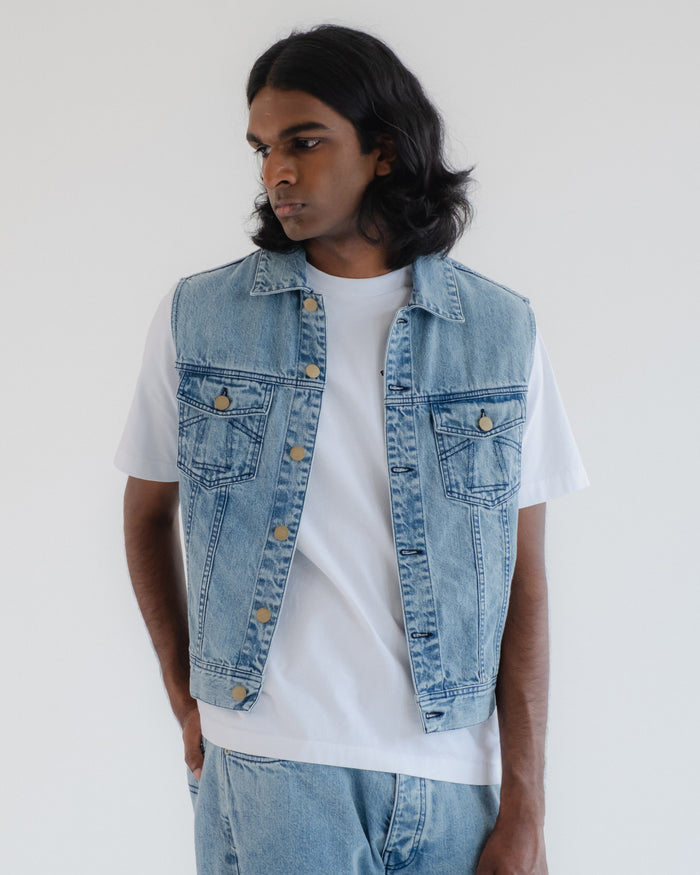 eat dust Biker Vest Salt Lake Denim Blue