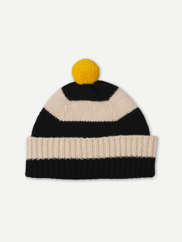 eat dust JG Stripe Pompom Hat Black/Oatmeal