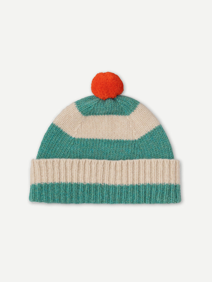 eat dust JG Stripe Pompom Hat Jade/Oatmeal