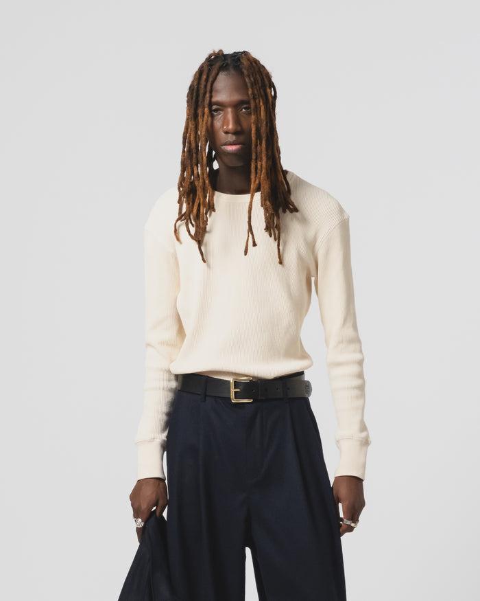 eat dust L/S Thermo Waffle T Jersey Off White