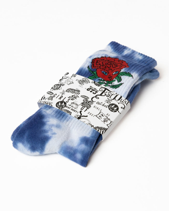 Eat Dust Rose Socks Cotton Tie Dye Blue