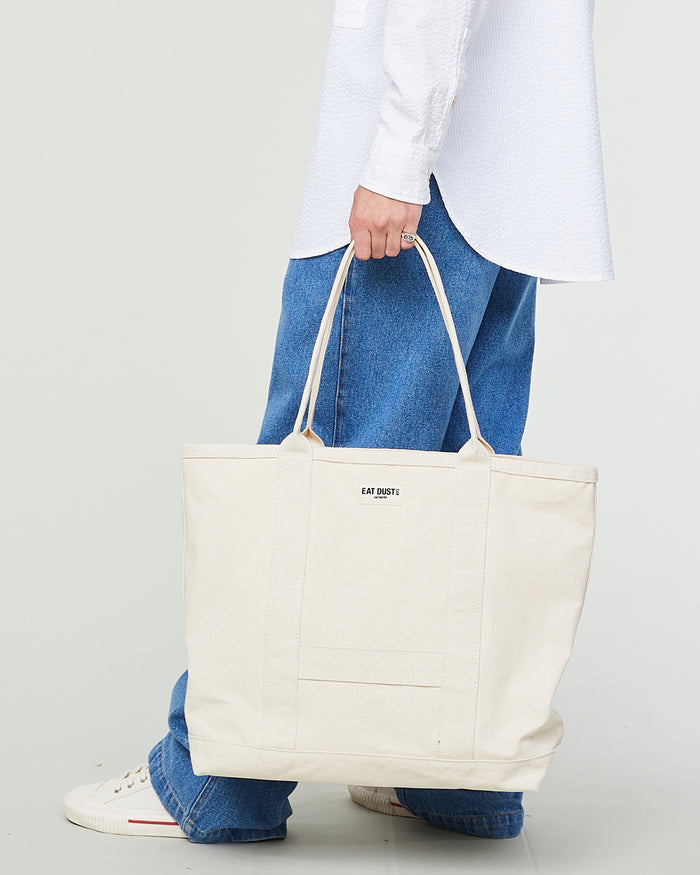 eat dust Small Canvas Shopper Bag Off White