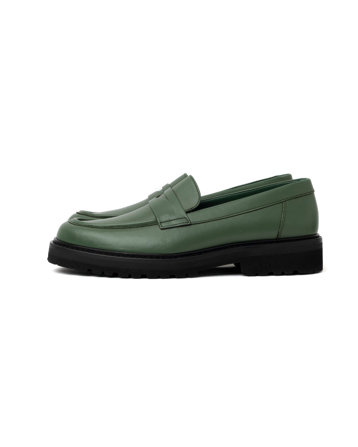 Eat Dust Vinny's Richee Penny Loafer Green Leather