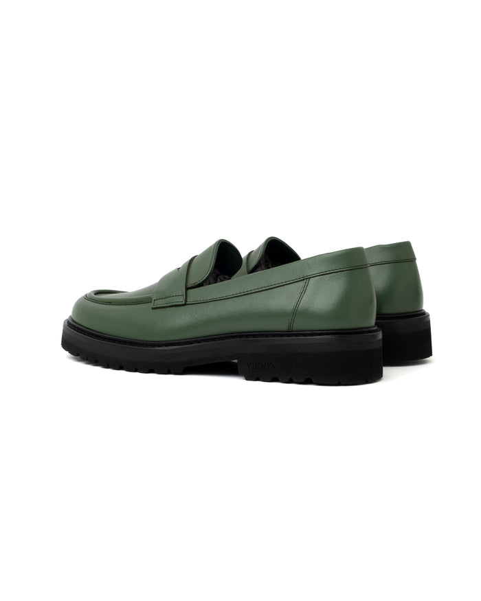 Eat Dust Vinny's Richee Penny Loafer Green Leather