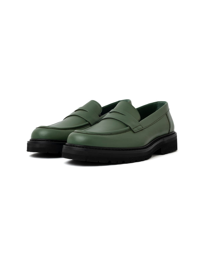 eat dust Vinny's Richee Penny Loafer Green Leather