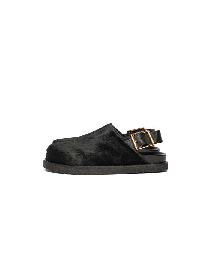 Eat Dust Vinny's Strapped Mule Pony Hair Black