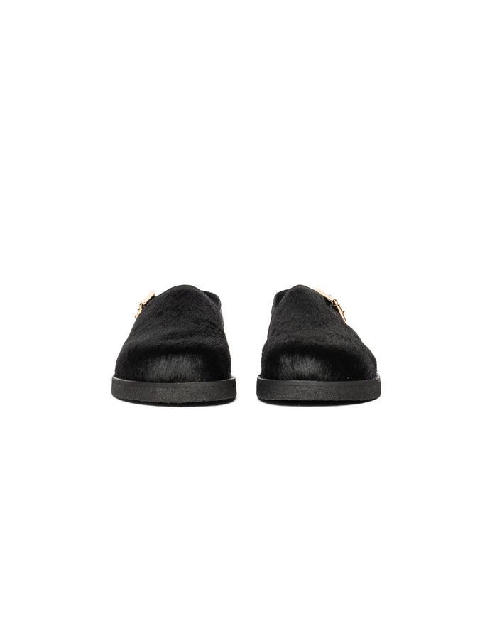 Eat Dust Vinny's Strapped Mule Pony Hair Black
