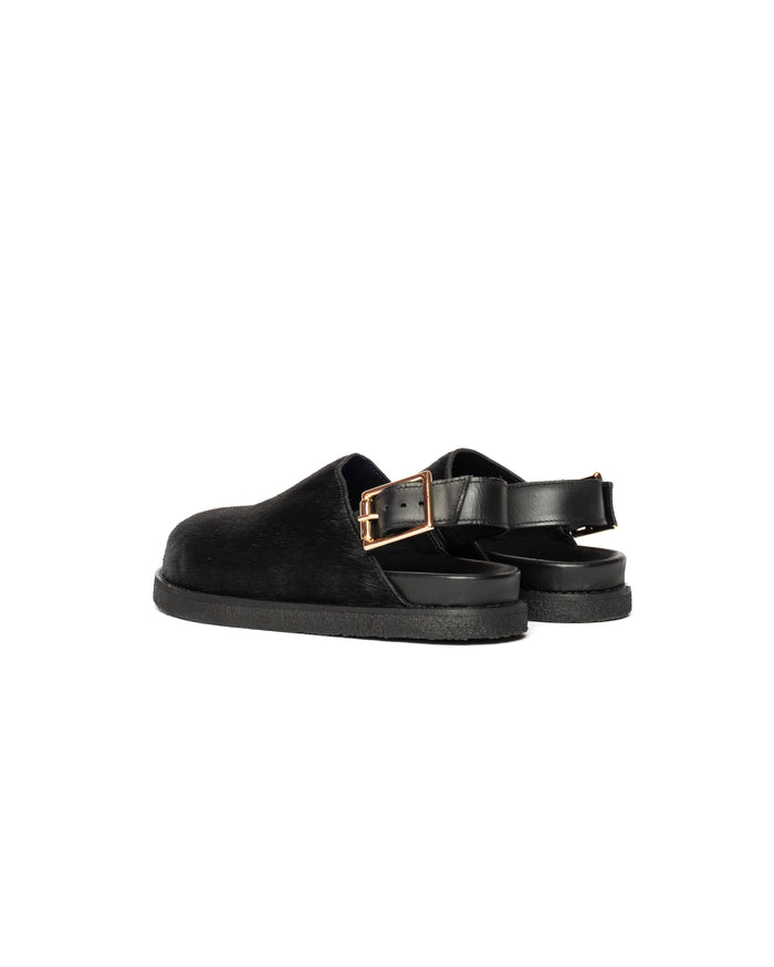 Eat Dust Vinny's Strapped Mule Pony Hair Black