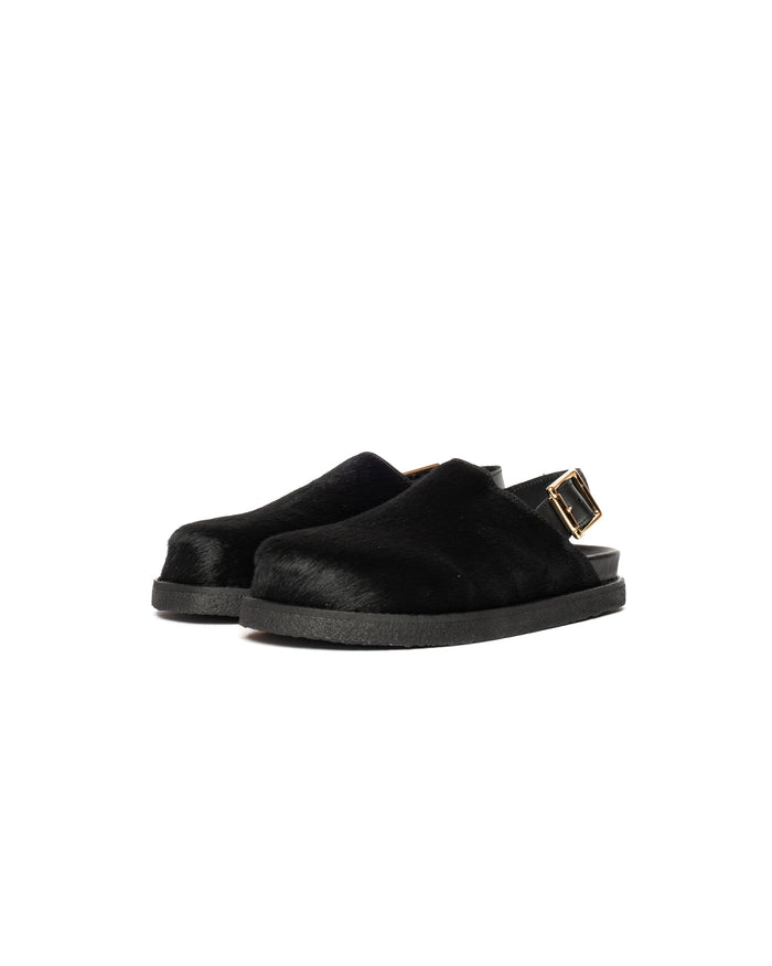 eat dust Vinny's Strapped Mule Pony Hair Black