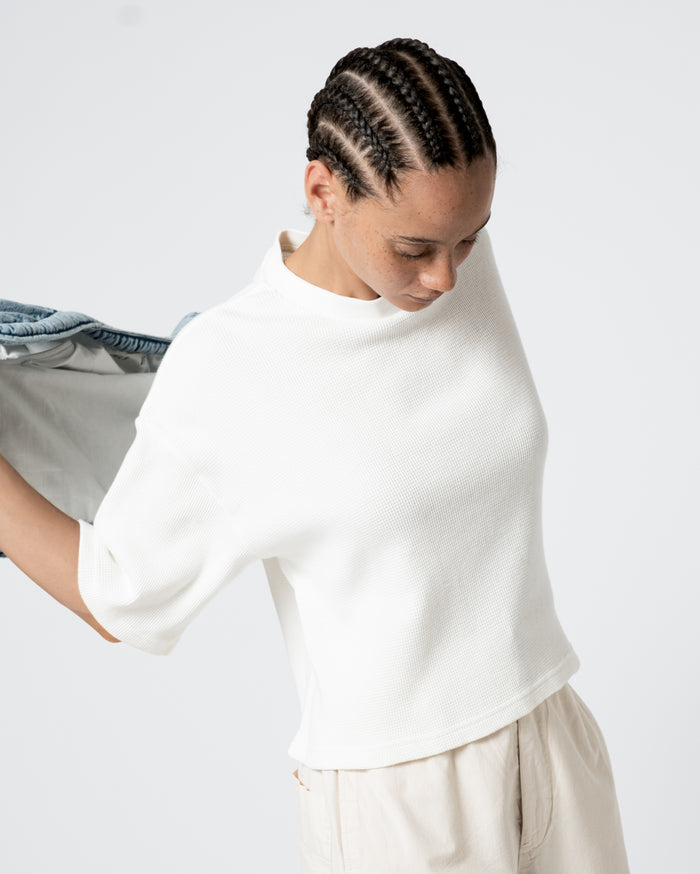 eat dust G.o.D Big T Cropped Waffle Jersey Off White