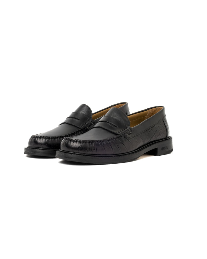 eat dust Vinny's Yardee Mocassin Loafer Croco Pattern Black/Black Crust