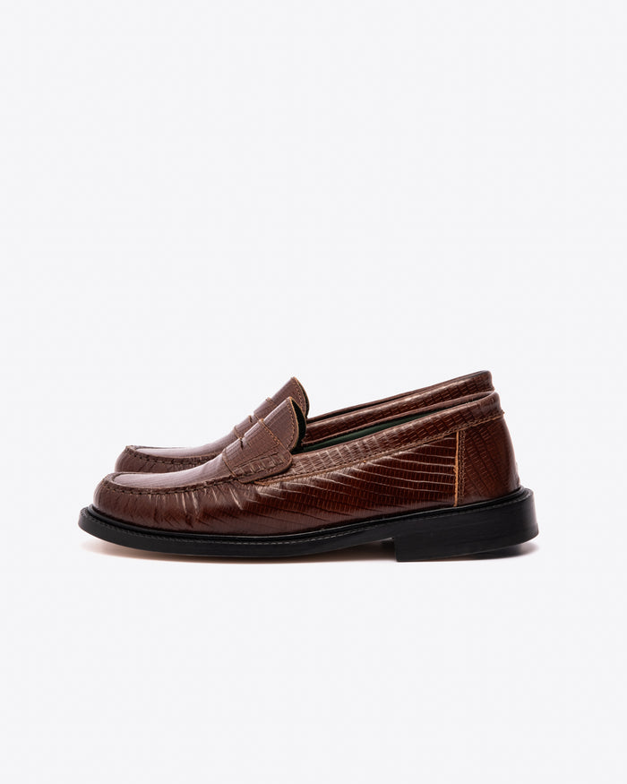 Eat Dust Vinny's Yardee Mocassin Loafer Lizard Pattern Brown