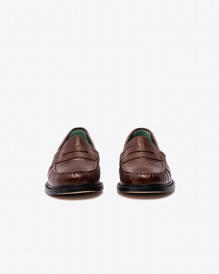 Eat Dust Vinny's Yardee Mocassin Loafer Lizard Pattern Brown