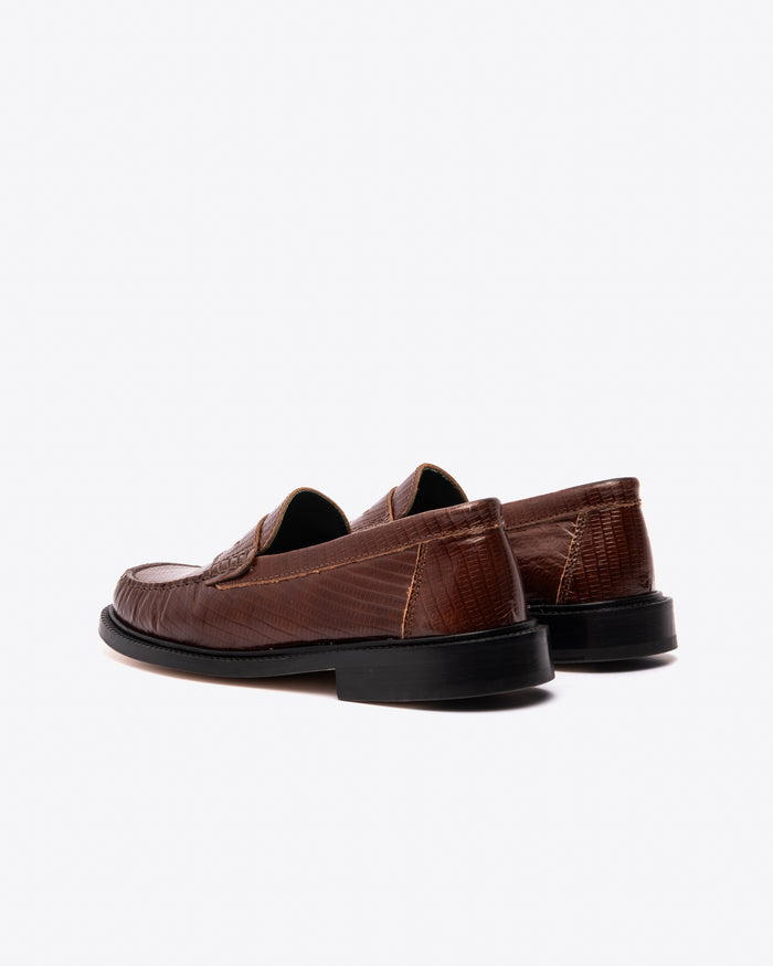 Eat Dust Vinny's Yardee Mocassin Loafer Lizard Pattern Brown