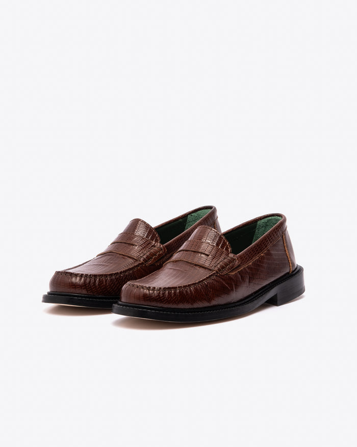 eat dust Vinny's Yardee Mocassin Loafer Lizard Pattern Brown