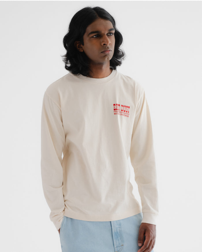 eat dust Western Sportswear Long Sleeve Tee Cotton Melange Off White