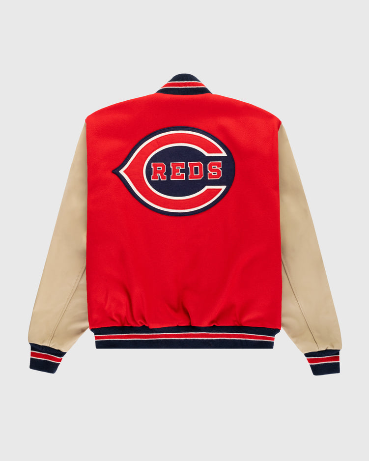 Ebbets Field Flannels Cincinnati Reds 1940 Authentic Wool & Leather Jacket