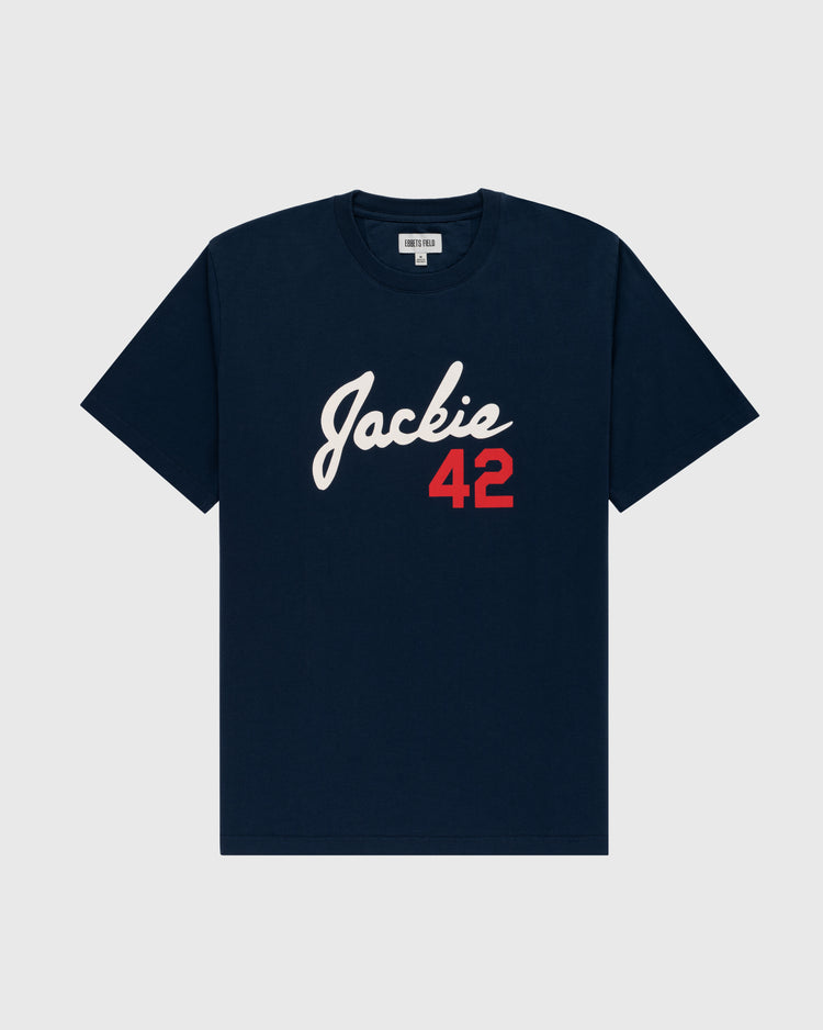 ebbets field flannels Jackie Robinson Script '42' Short Sleeve Tee