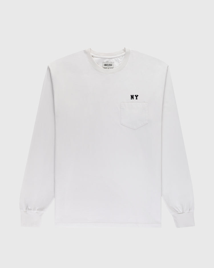 ebbets field flannels New York Black Yankees Embroidered 'NY' Long Sleeve Pocket Tee