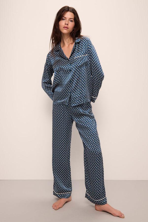 eberjey Inez Washable Silk Printed Long PJ Set