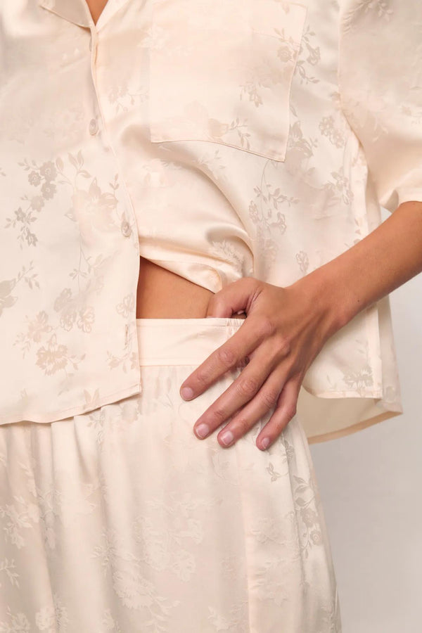 Eberjey Inez Washable Silk Jacquard Relaxed Wide Leg Pant PJ Set