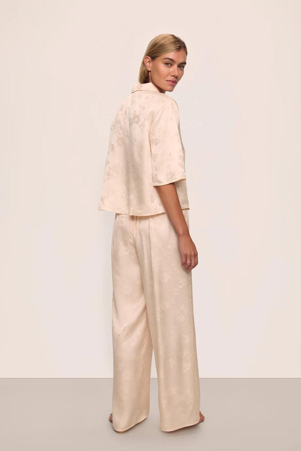 Eberjey Inez Washable Silk Jacquard Relaxed Wide Leg Pant PJ Set
