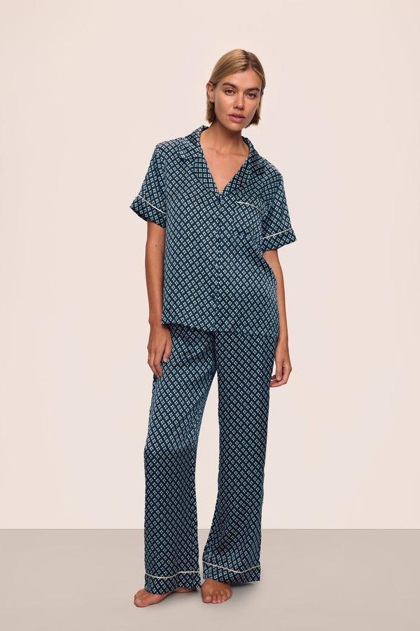 eberjey Inez Washable Silk Printed Short Sleeve Pant PJ Set