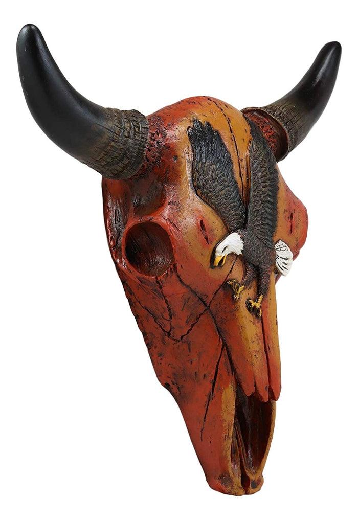 Ebros Gift 10.5"L Western Southwest Steer Bison Bull Cow Skull With Bald Eagle Wall Decor