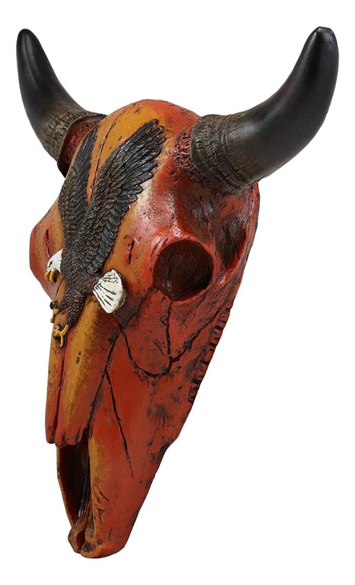 Ebros Gift 10.5"L Western Southwest Steer Bison Bull Cow Skull With Bald Eagle Wall Decor