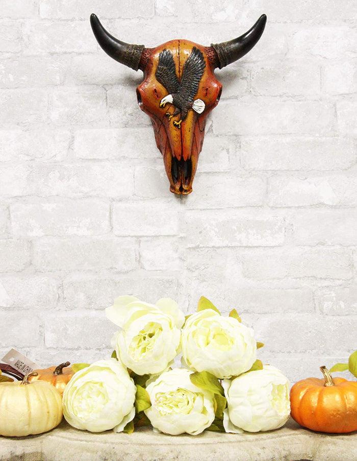 Ebros Gift 10.5"L Western Southwest Steer Bison Bull Cow Skull With Bald Eagle Wall Decor