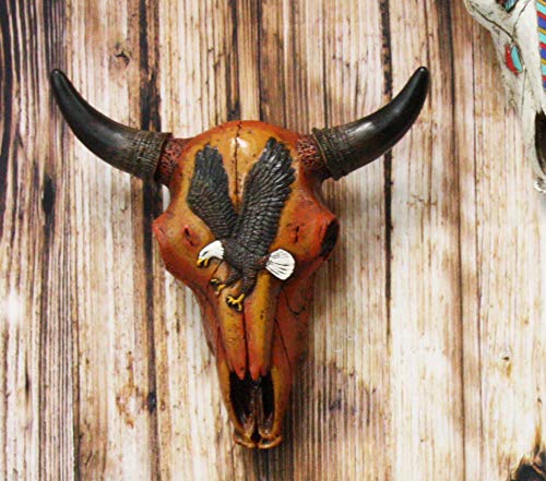 ebros gift 10.5"L Western Southwest Steer Bison Bull Cow Skull With Bald Eagle Wall Decor