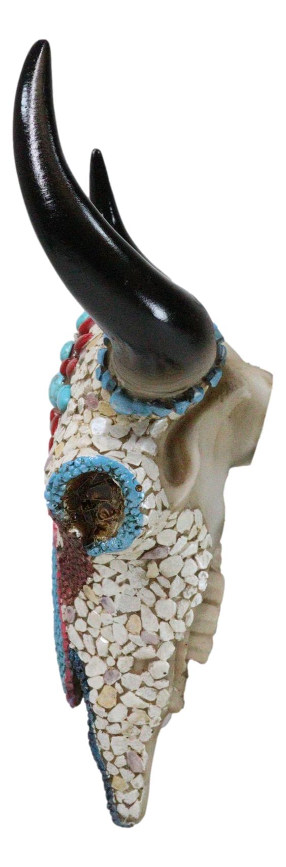 Ebros Gift 10"H Turquoise Red Teardrop Gems Mosaic Southwest Steer Cow Skull Wall Decor