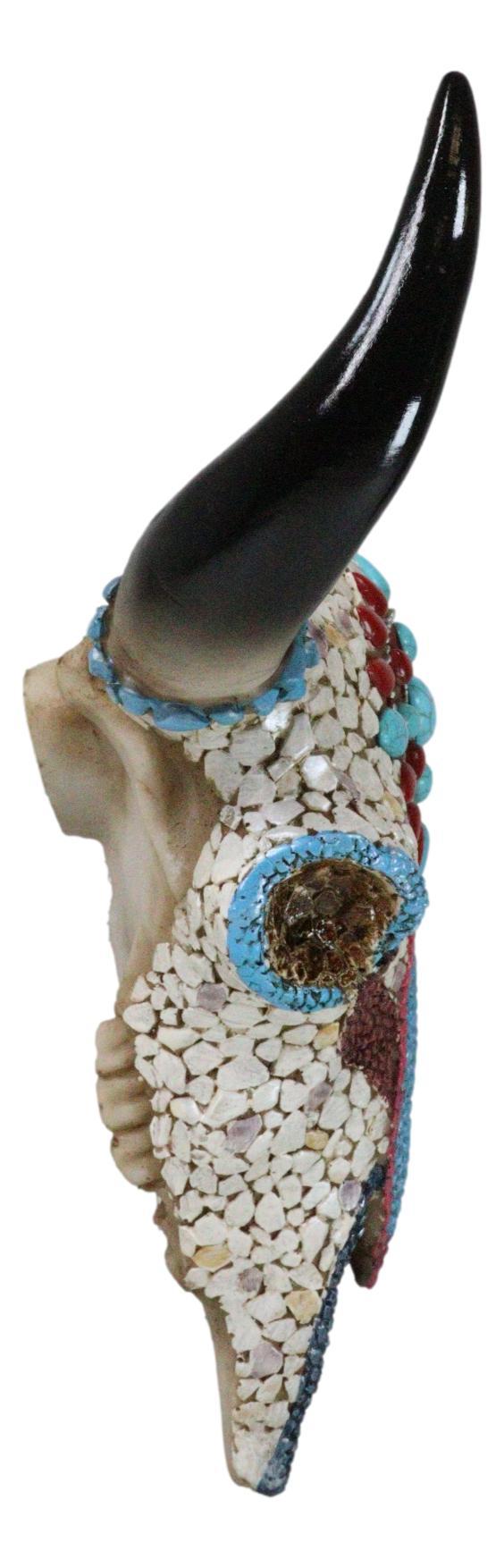 Ebros Gift 10"H Turquoise Red Teardrop Gems Mosaic Southwest Steer Cow Skull Wall Decor