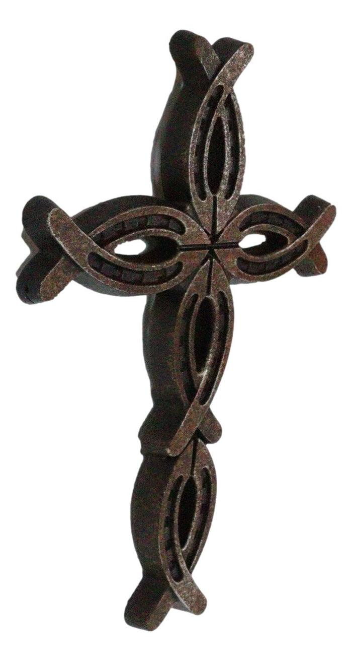 Ebros Gift 11.5"H Rustic Western Horseshoes Ichthys Christian Wall Cross Decor Plaque