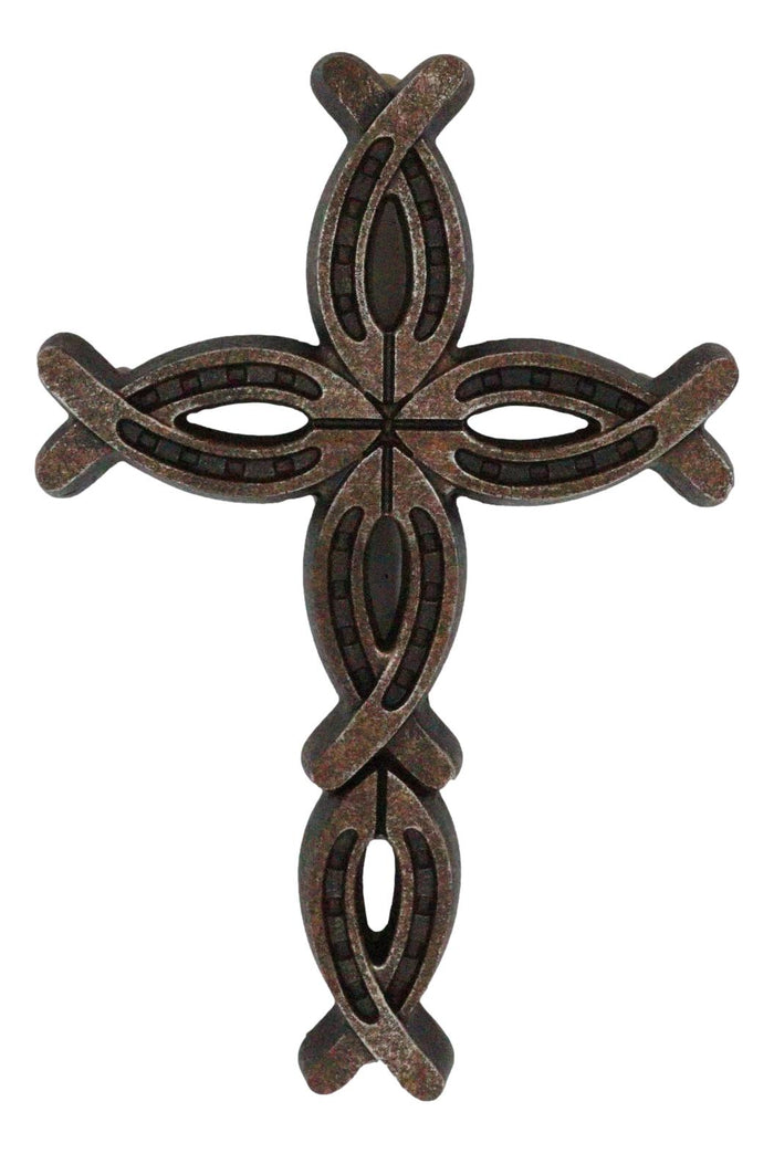 Ebros Gift 11.5"H Rustic Western Horseshoes Ichthys Christian Wall Cross Decor Plaque